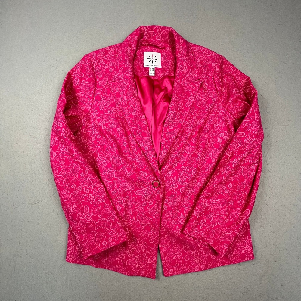 Isaac Mizrahi Live Blazer Womens 18W Pink Paisley Jacquard 1-Button Suit Coat